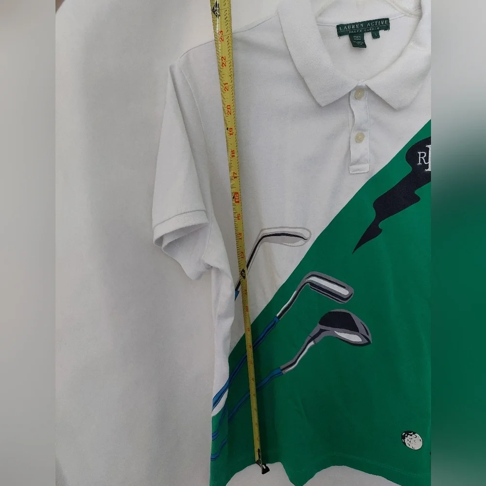 Ralph Lauren Lauren Active Green and White Golf Polo Size L.